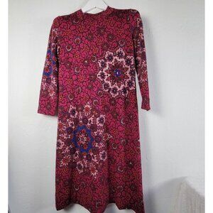Goldworm Italy 1970's Vintage Kaleidoscope Floral Magenta Merino Wool Dress 16